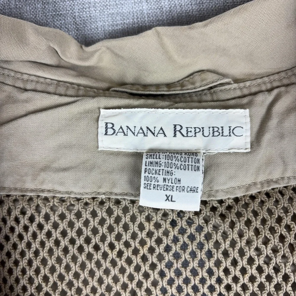 Vintage Banana Republic Vest Mens XL Beige Cotton Safari Fishing Outdoor 80s